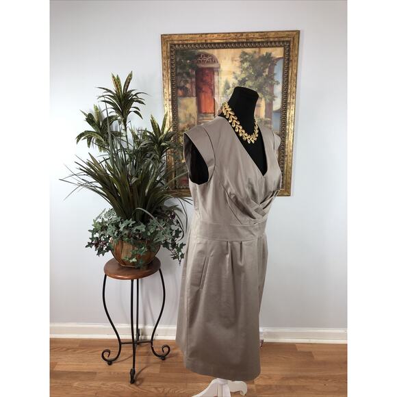 Worthington Women’s Plus 16 Sheath Dress – Taupe Cap Sleeve Tailored Career Wear - Picture 2 of 8